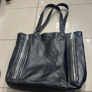 Frye leather black bag silver zipper tote